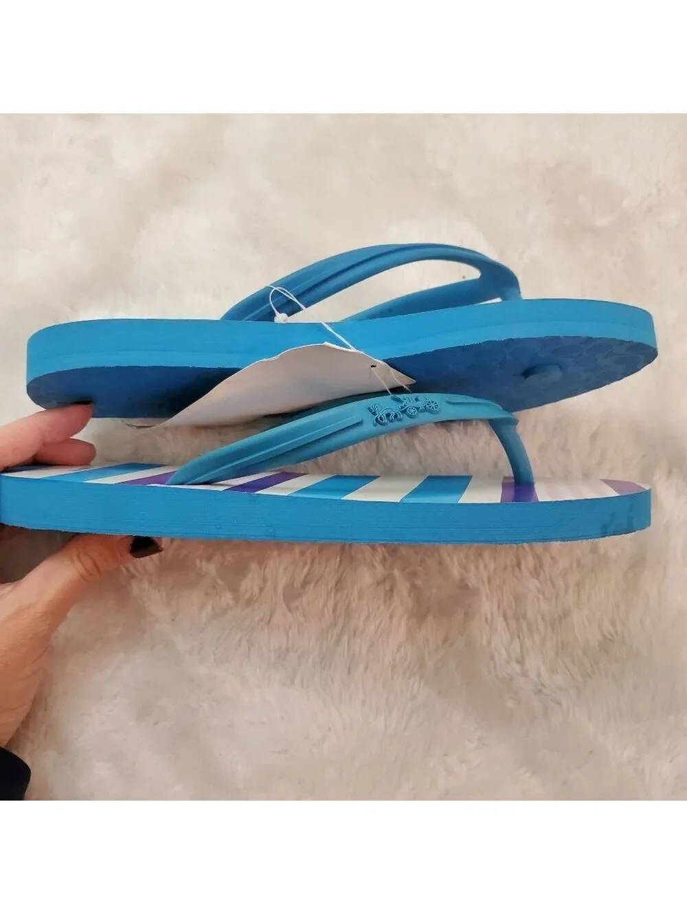 Coach Sandals Clementine 6 Azure Blue Rubber Flip Flops